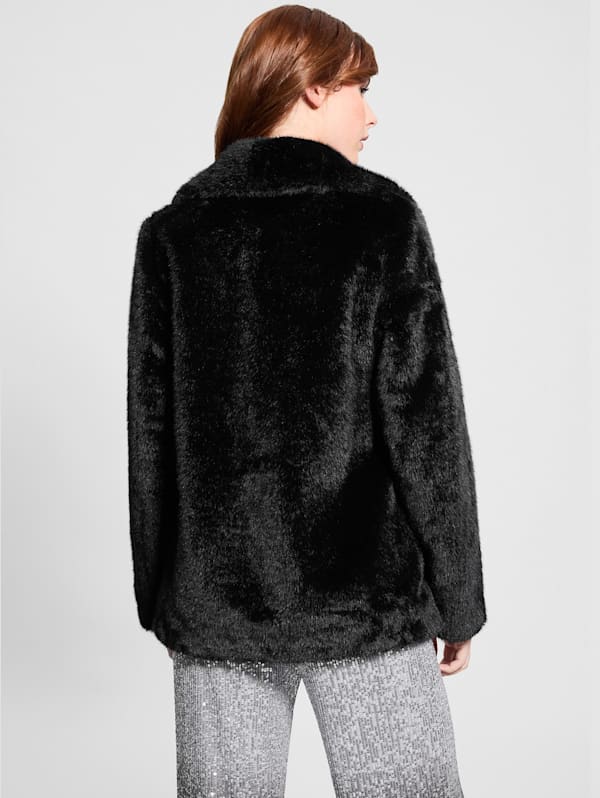 Guess black fur jacket store