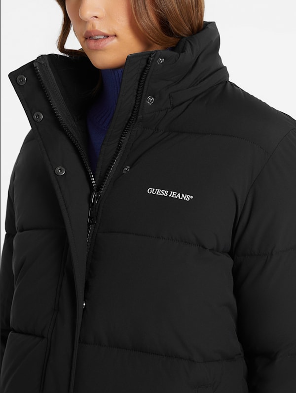 Guess hooded puffer jacket black store