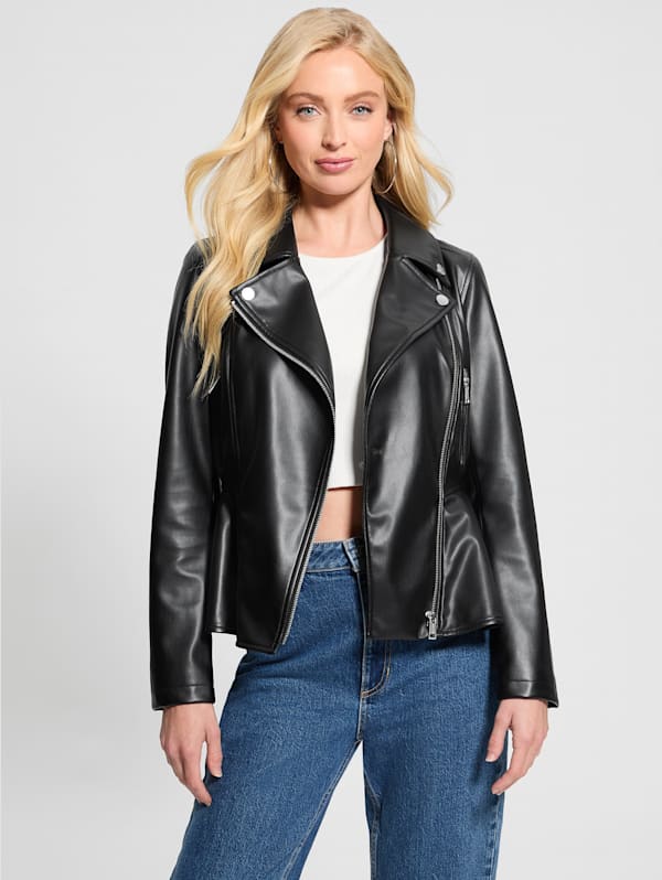 Bebe peplum moto leather jacket 2025