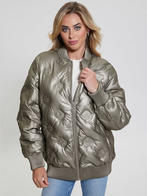 GUESS Marianne Quattro G Flight Jacket Metallic Bronze Logo L