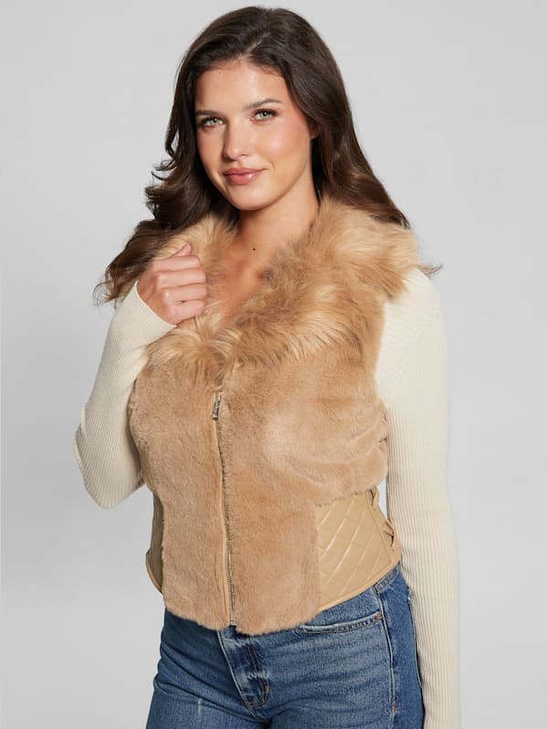 Guess faux fur vest sales