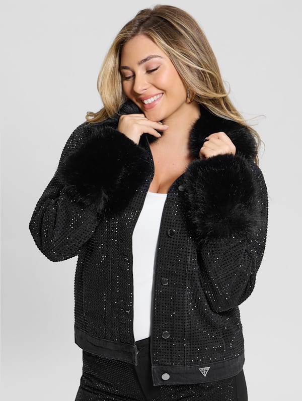 Guess faux fur denim jacket shop