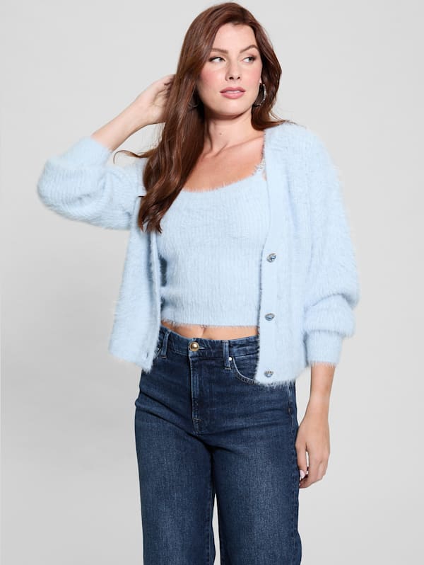 Blue fuzzy cardigan online