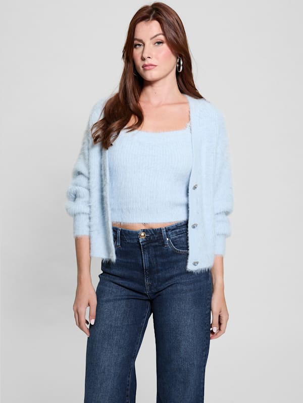 Guess Knit Cardigan KEYLA female blue plain colored size S