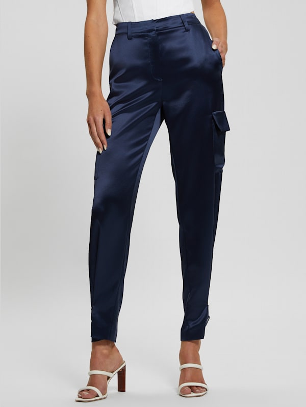 Blue satin joggers discount