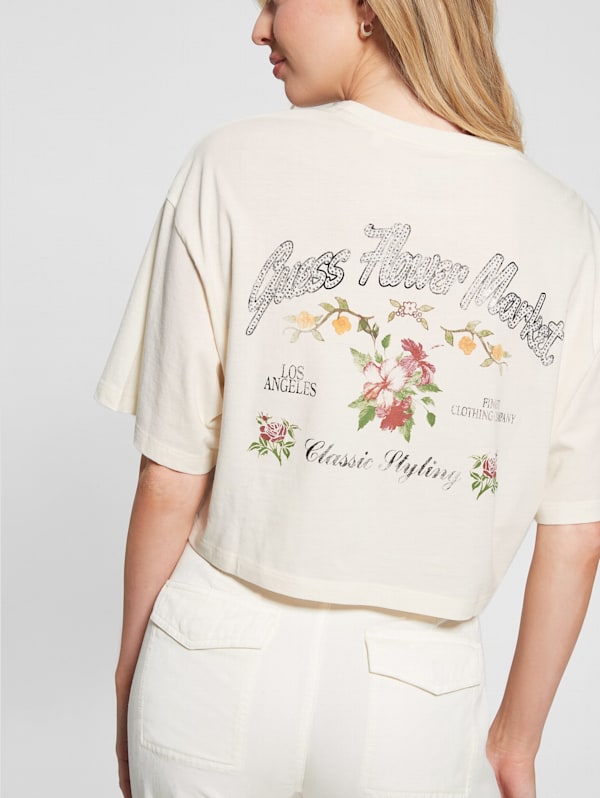 GUESS Flower Market Crop Tee Pearl White One Size