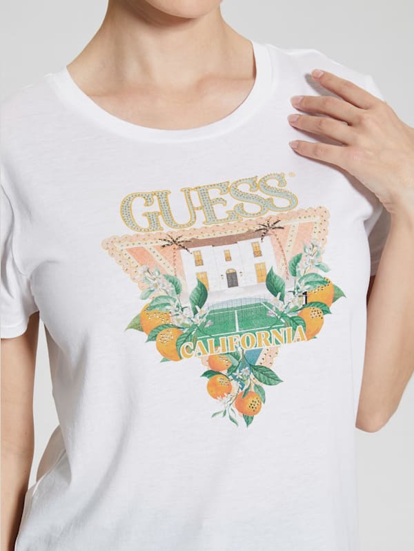 Orange and top white guess shirt