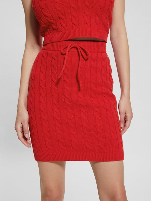 Guess Cable Knit Mini Sweater Skirt Red Xs