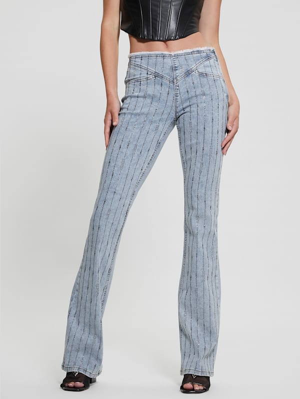 Eco Joe Rhinestone Stripe Flared Jeans GUESS