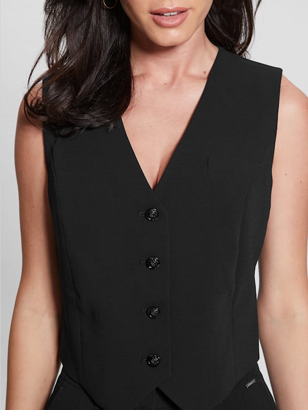 GUESS Dina Cropped Blazer Vest Black S