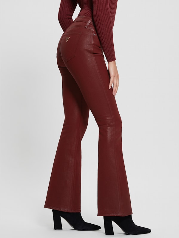 Plus Size Faux Leather Flare Pants - Red