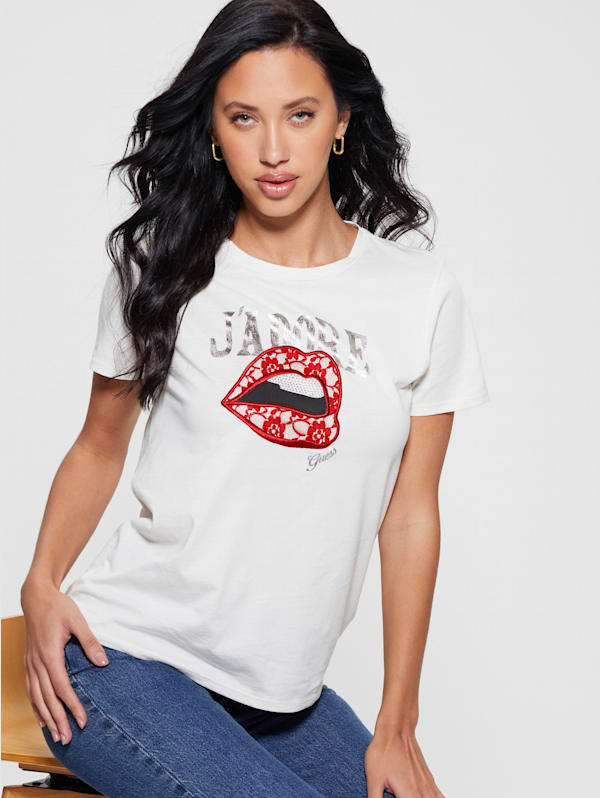 Red and white guess t shirt best sale