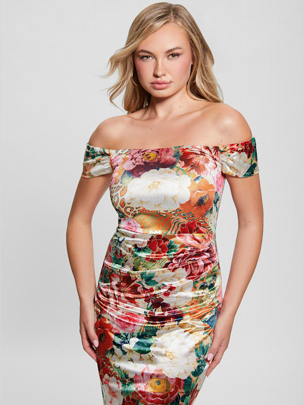 Guess printed off the shoulder dress cheap