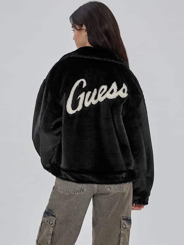 Guess faux fur logo bomber on sale