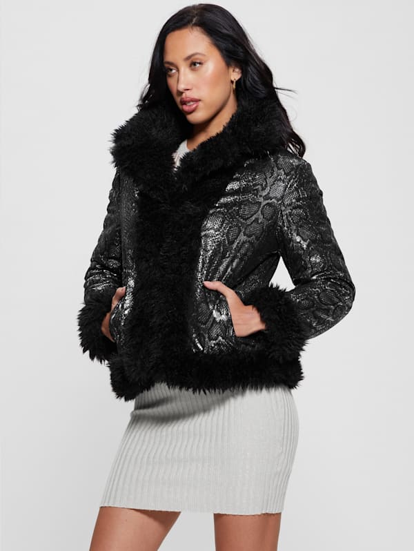 Guess reversible jacket with faux fur sales