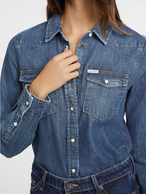 Slim fit denim shirt womens new arrivals