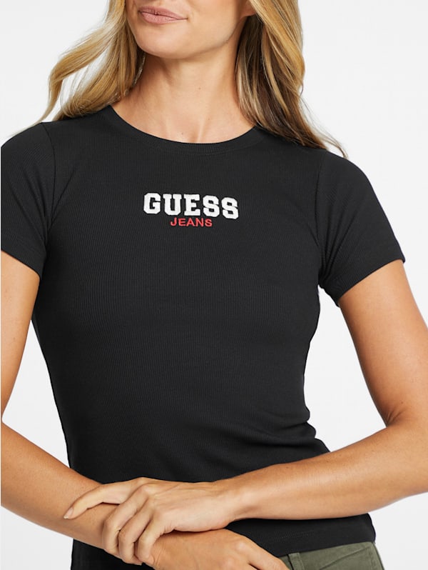 Slim Rib Knit Embroidered Tee GUESS Canada