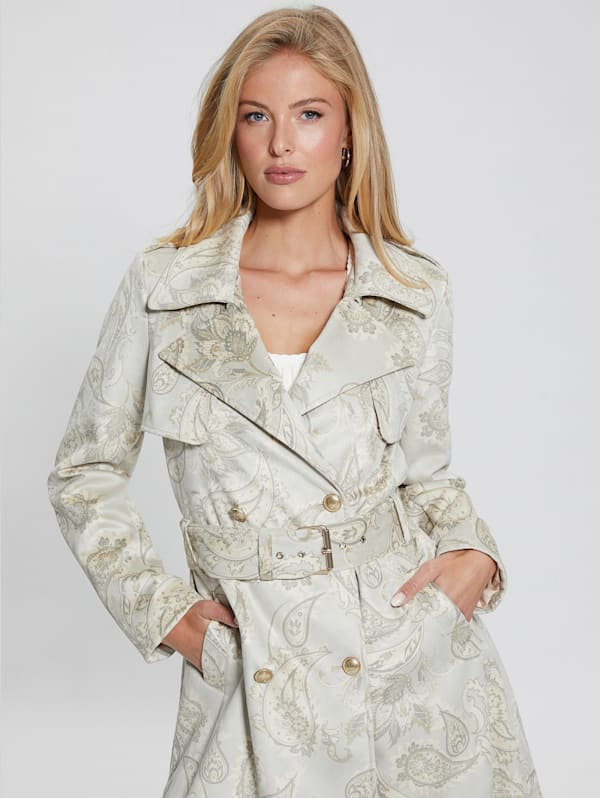 GUESS Vilma Faux suede Trench Coat Natural Paisley Multi L