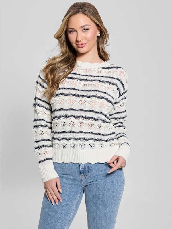 Valerie Striped Open-Knit Sweater