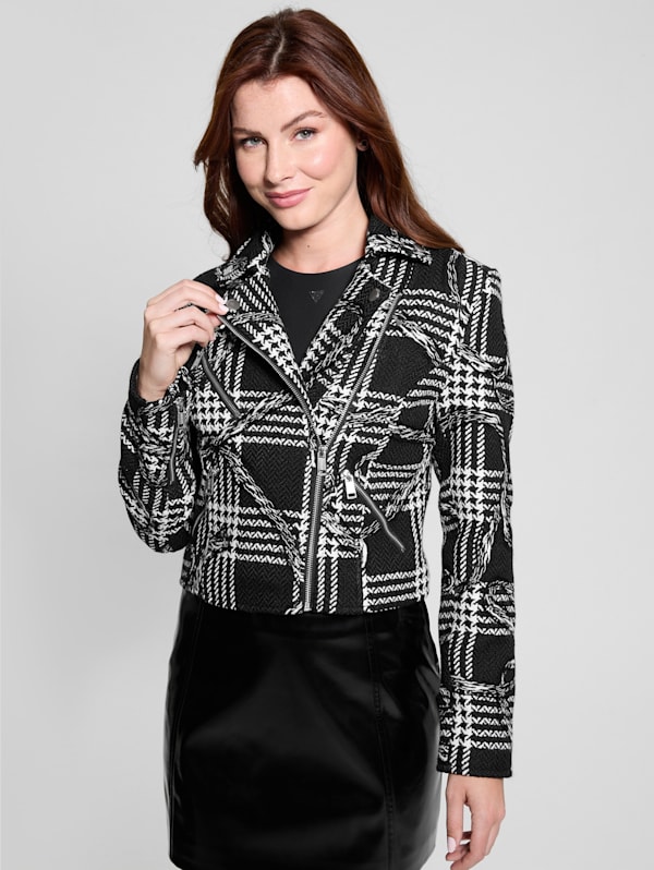 GUESS Dover Plaid Moto Jacket Black S