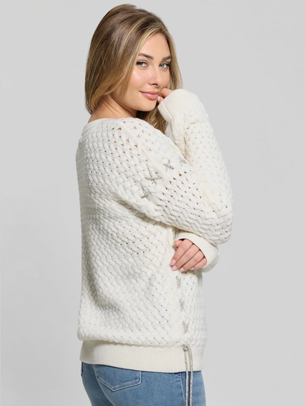 Elliss Rhinestone Wool-Blend Chain Sweater | GUESS