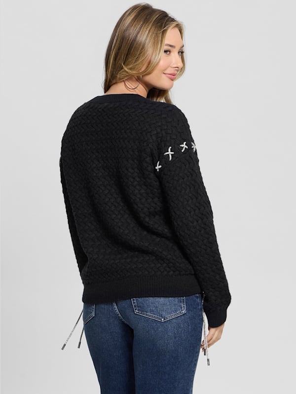 Elliss Rhinestone Wool-Blend Chain Sweater | GUESS