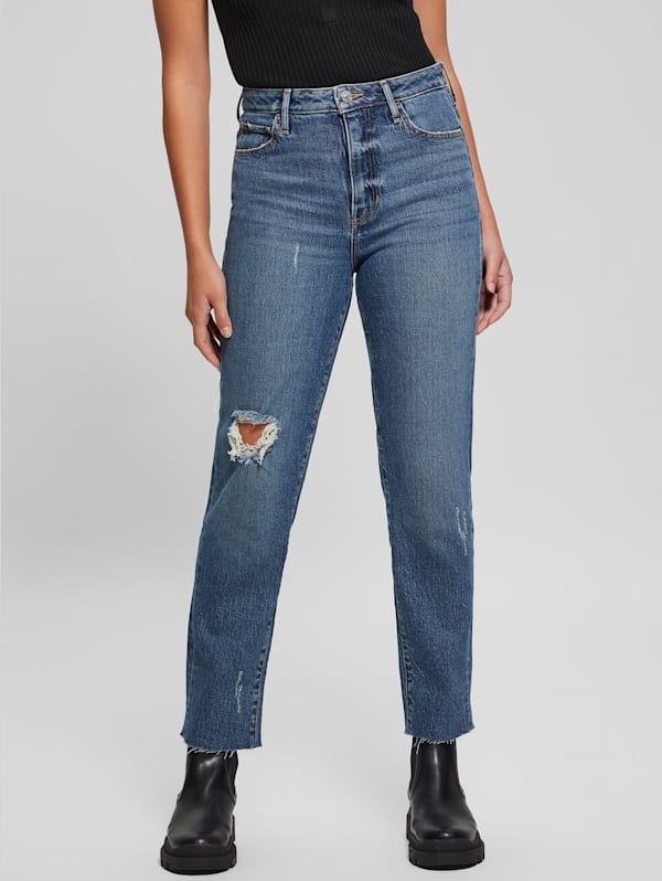 GUESS Eco Distressed Mom Jeans Blue 27