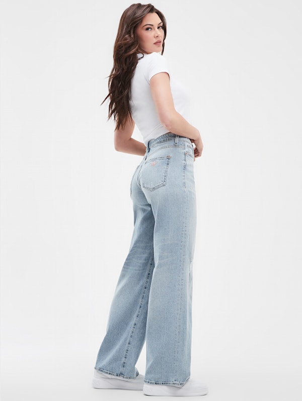 Eco Distressed High Rise Wide Leg Jeans GUESS Canada