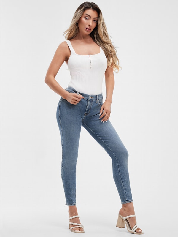 Women's Curvy Mid Rise Skinny Jeans - Blue