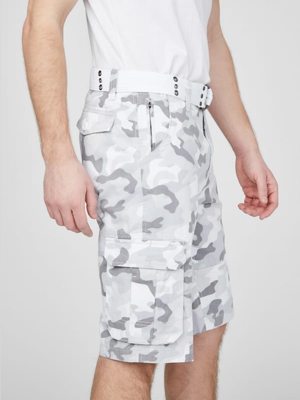 Factory Karl White Camo Cargo Shorts White 32