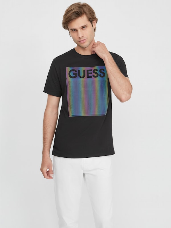 Rainbow striped guess store shirt