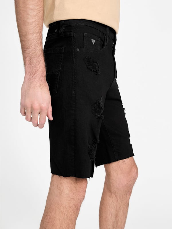 Black ripped knee shorts sales