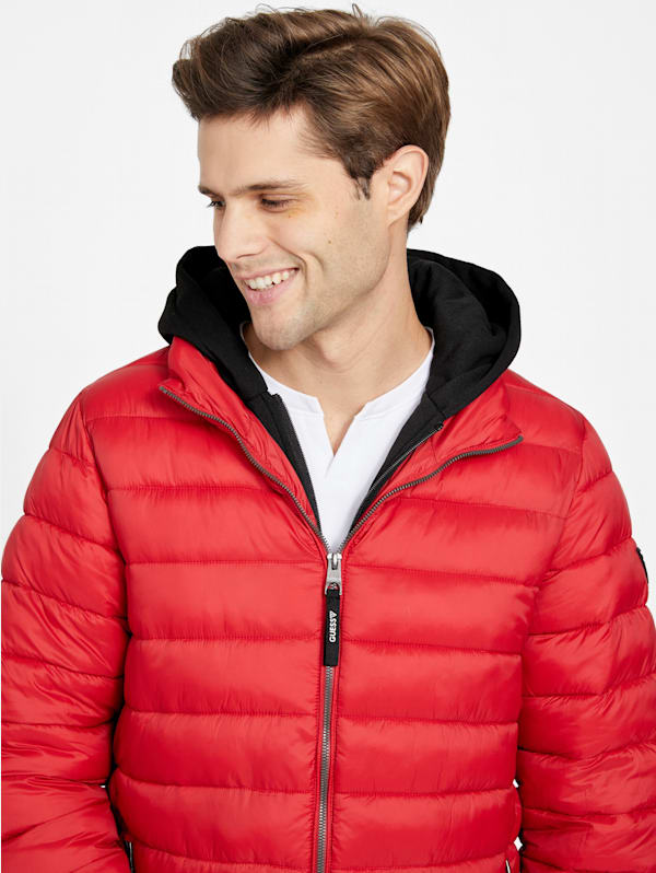 Guess men's red puffer jacket clearance