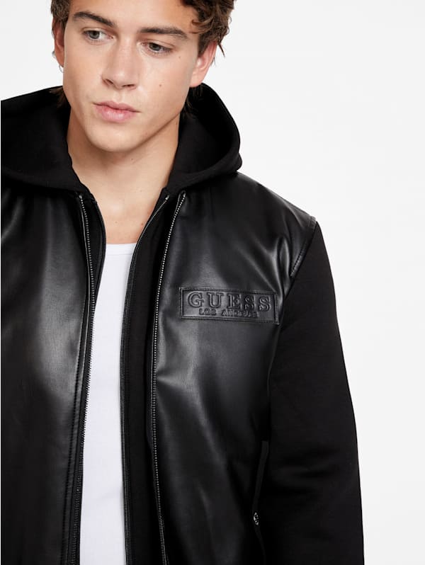 Moss Hooded Faux Leather Jacket GUESS Factory
