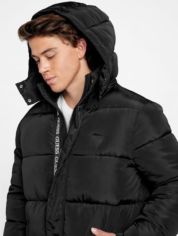 Black guess puffer jacket discount