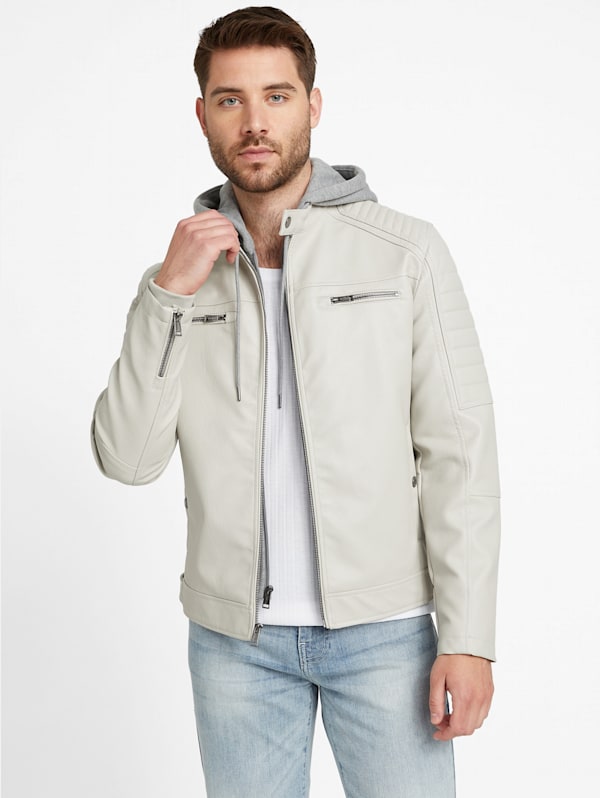 David Faux Leather Hooded Jacket GUESS Factory