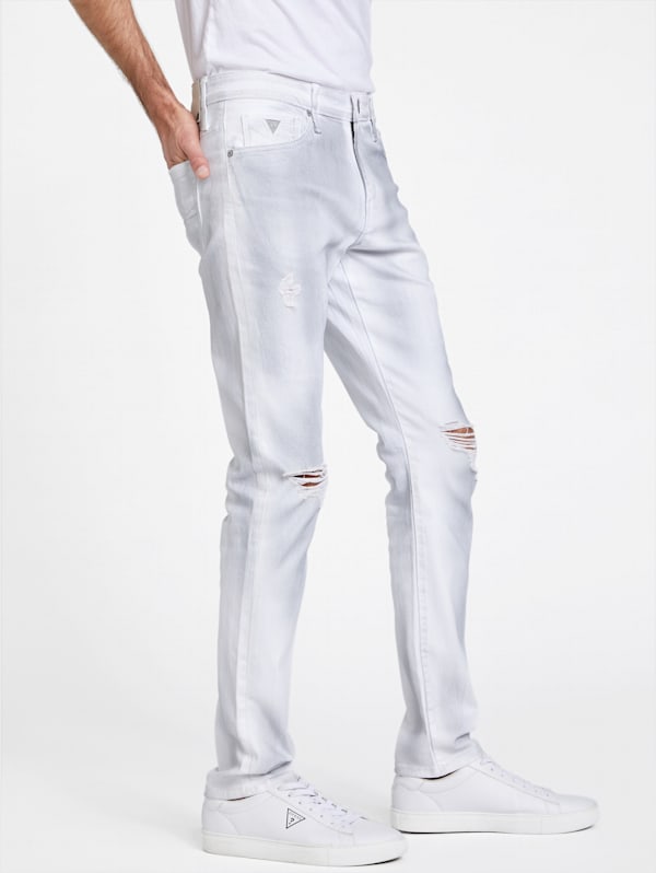 Guess white ripped jeans deals