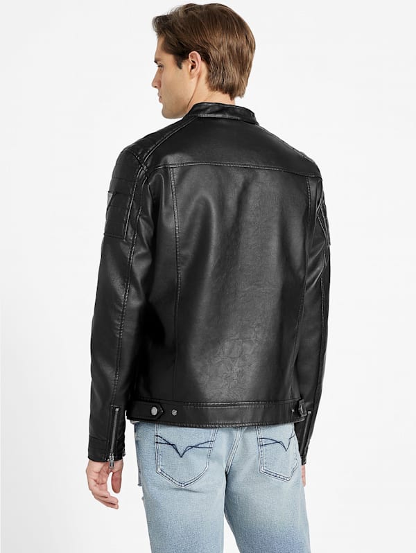 River Washed Faux-Leather Moto Jacket | GUESS Factory