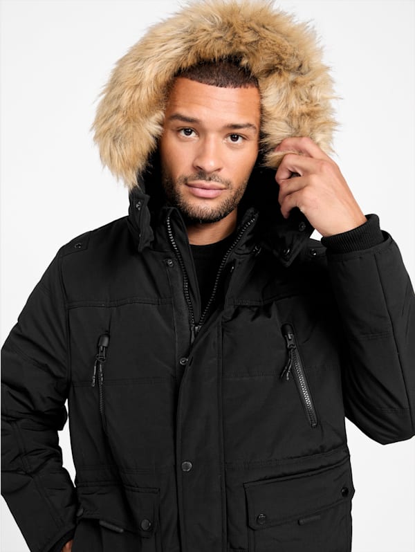 Guess black jacket with fur online