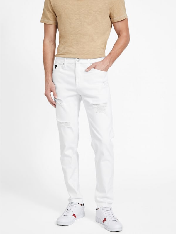 Guess white ripped jeans deals