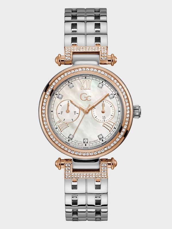 Gc Silver-Tone Crystal Day/Date Watch