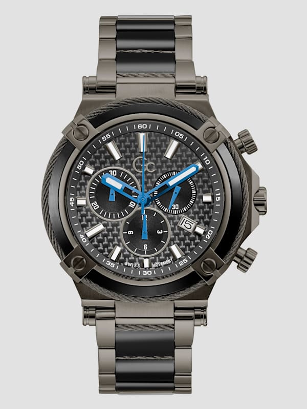 Dark Silver Tone and Black Ceramic Chronograph Watch GUESS