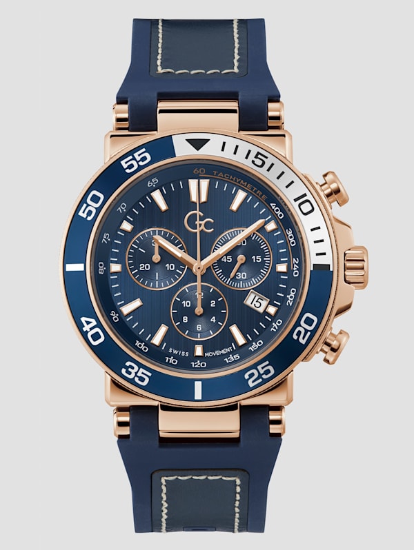 Gc Blue and Rose Gold-Tone Mixed Strap Chronograph Watch | GUESS