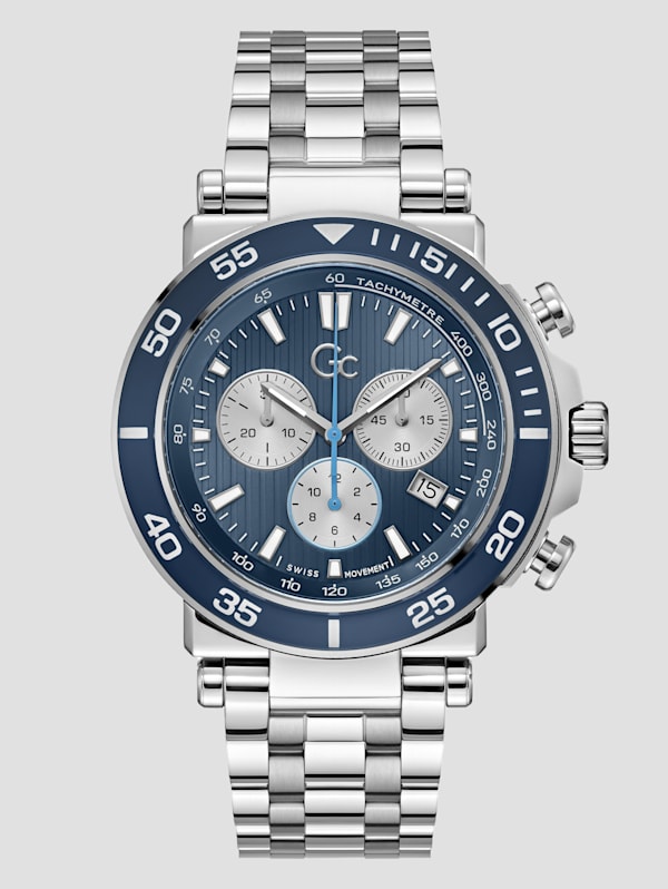 Silver-Tone and Blue Chronograph Sport Watch