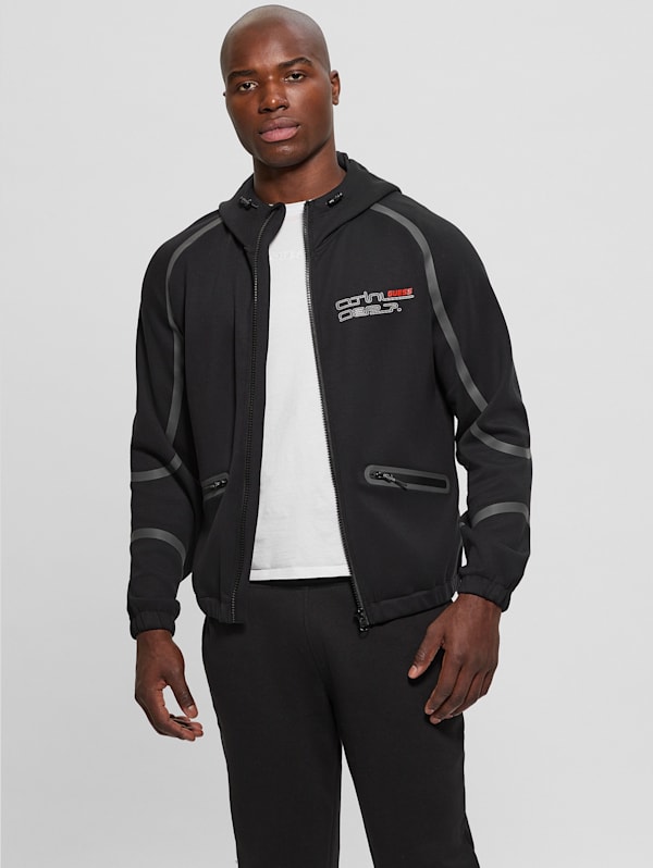 Guess Falkor Full-Zip Hoodie, Black (Size S) - Contrasted Detailing, Dual Zip Pockets, Long Sleeves, 50% POLYESTER, 41% Viscose/Rayon, 9% Guess Falkor Full-Zip Hoodie, Black (Size S) - Contrasted Detailing, Dual Zip Pockets, Long Sleeves, 50% POLYESTER, 41% Viscose/Rayon, 9%