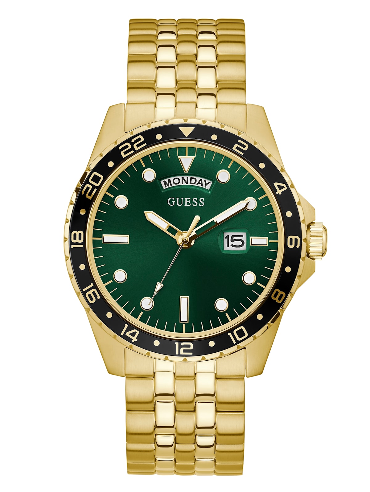 Gold watch with green dial