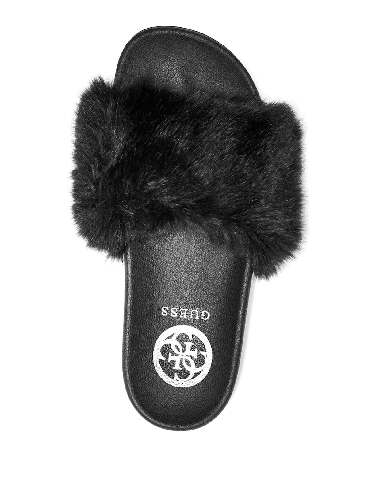 guess buffie faux fur slide sandals