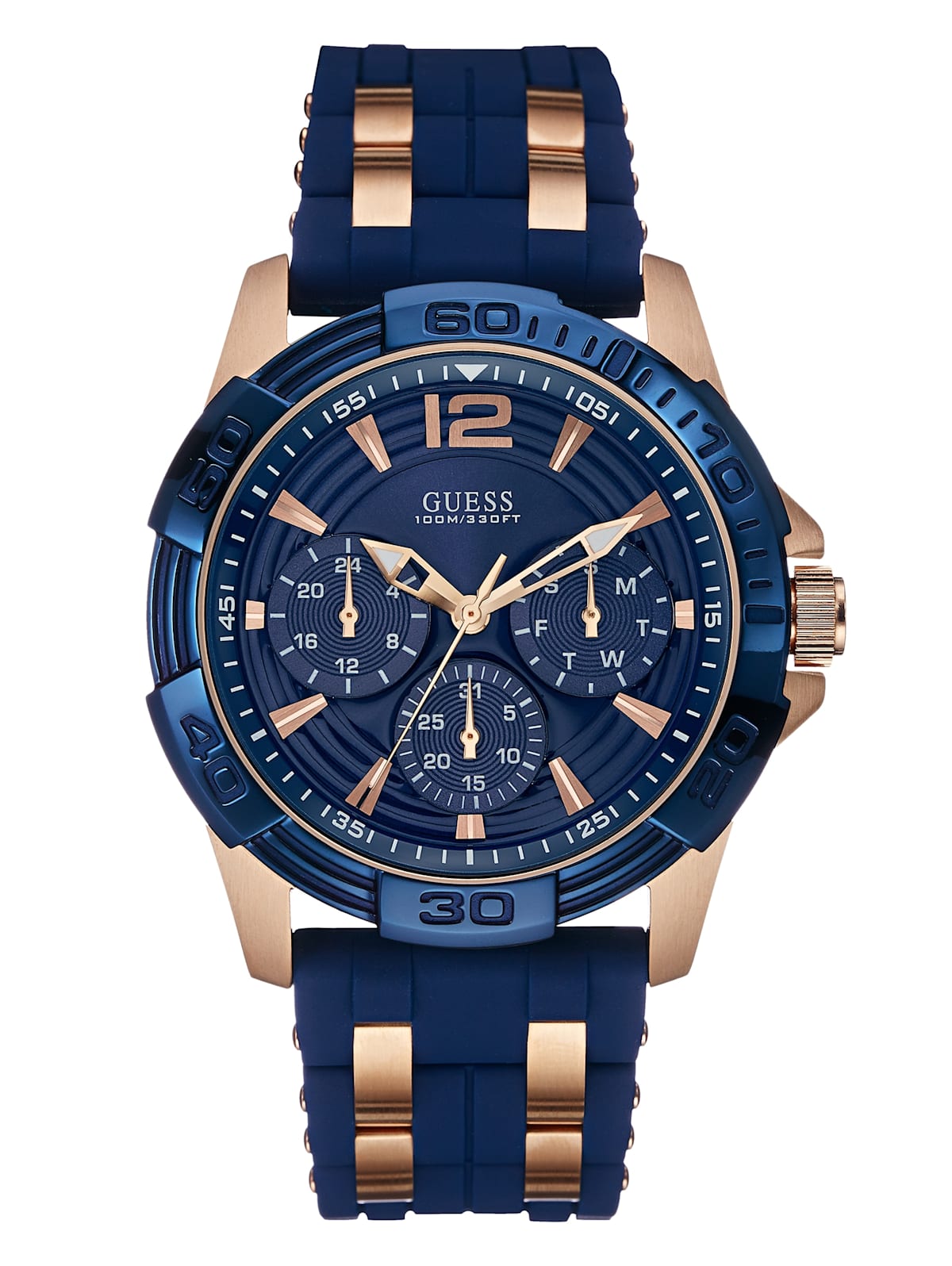 Blue and Rose Gold-Tone Sport Watch | GUESS Canada