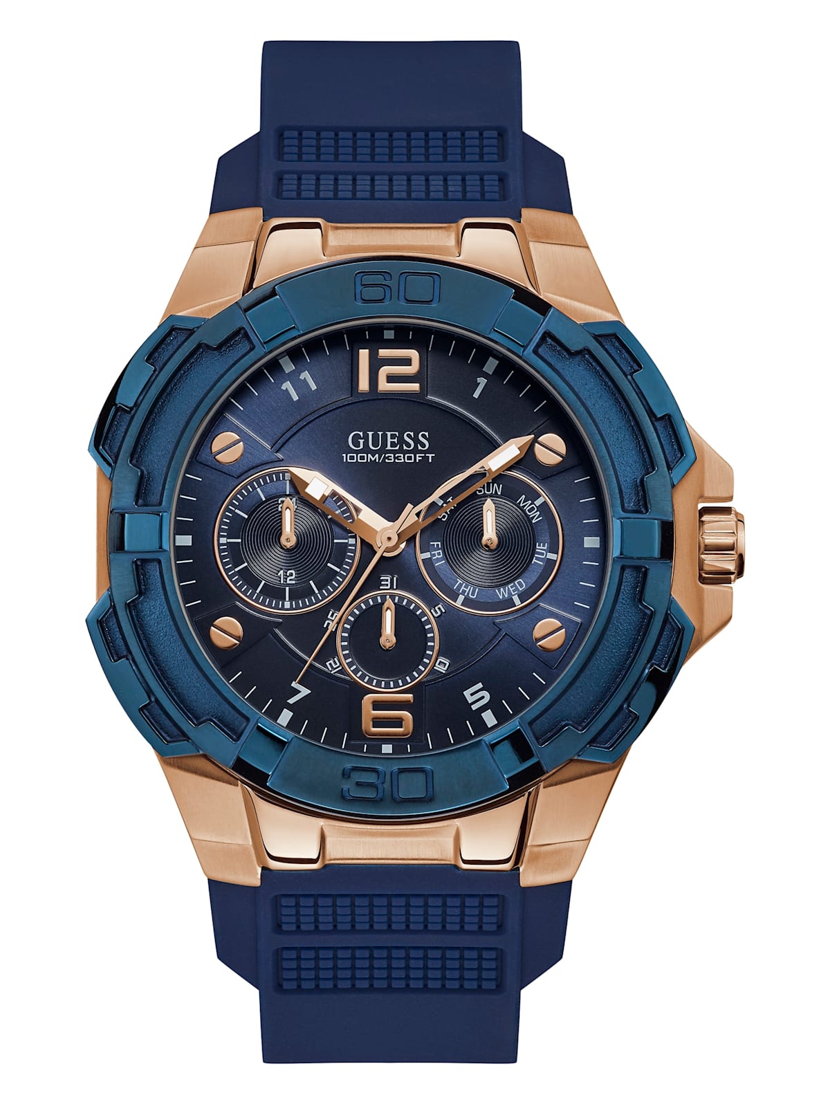 royalty Engager slogan Navy and Rose Gold-Tone Chronograph Watch | GUESS