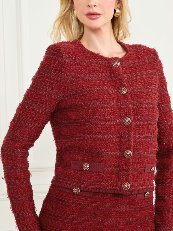 LEO & SAGE Open Cardigan in Silver Boucle | REVOLVE